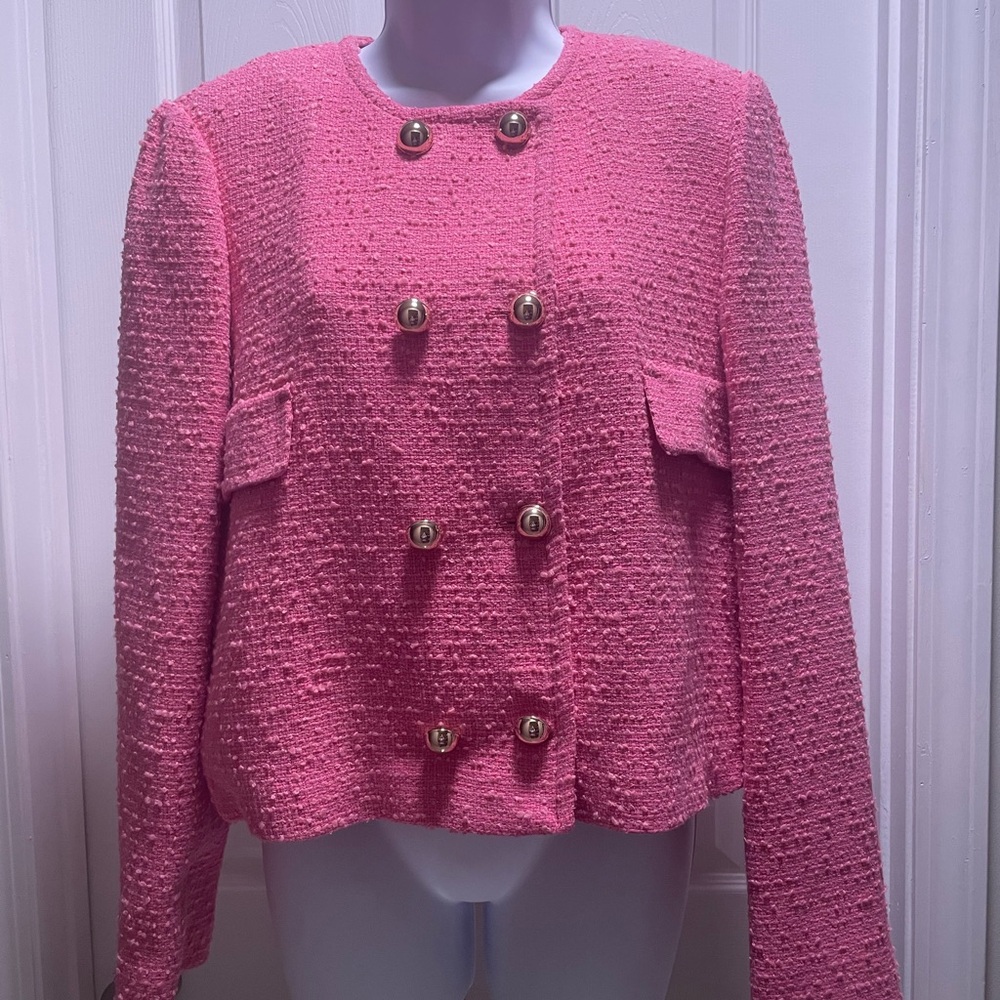 Mango Pink Textured Blazer with Gold Buttons